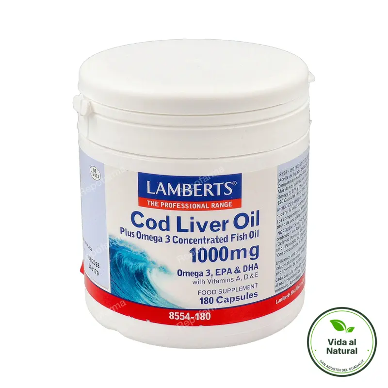 Aceite hígado bacalao 1000 mg 180cp, Lamberts