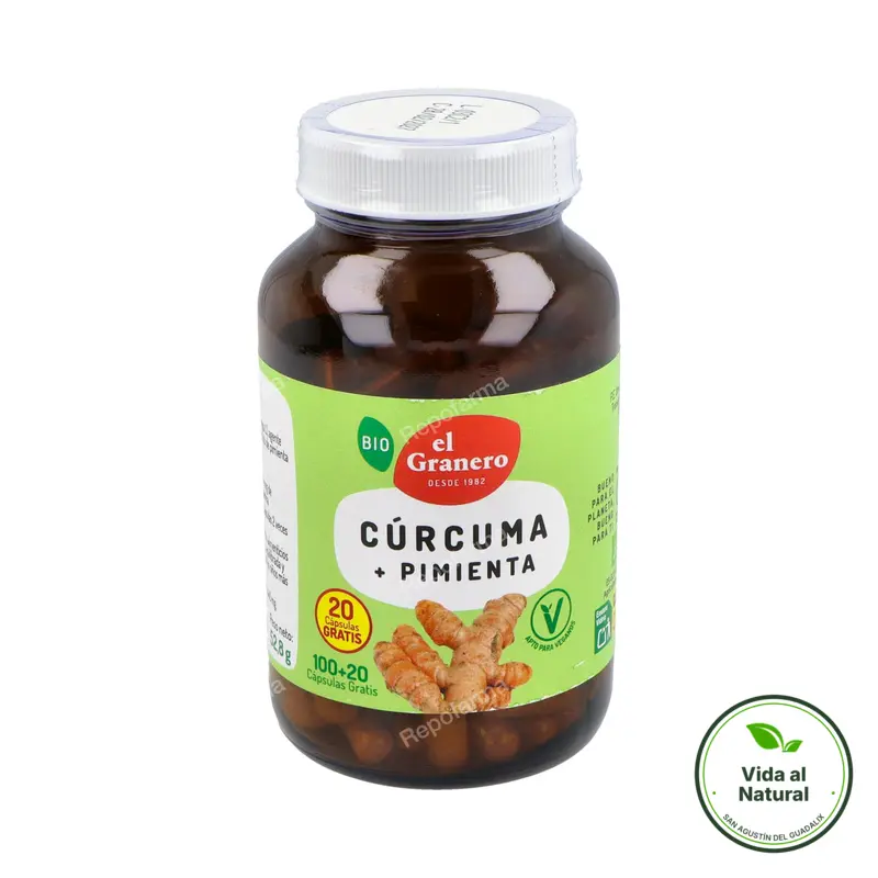 Cúrcuma pimienta 440 mg BIO 120 cápsulas, El Granero