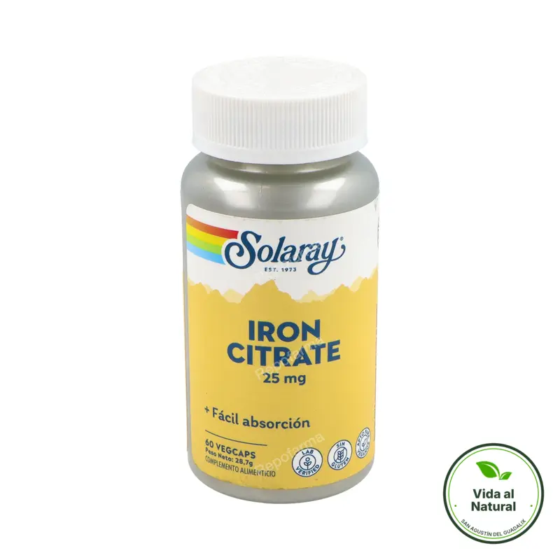 Iron citrato 25 mg 60 cápsulas, Solaray