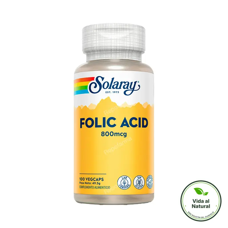 Ácido fólico 800 mcg 100 cápsulas, Solaray