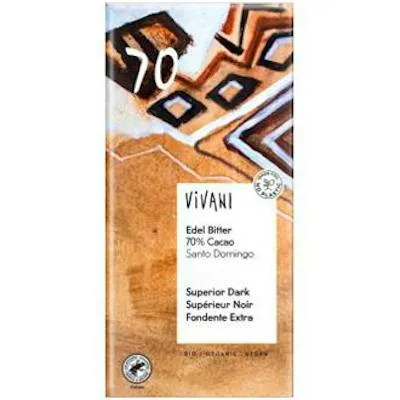Chocolate negro superior 70% S. domingo con guindilla BIO 80 g, Vivani