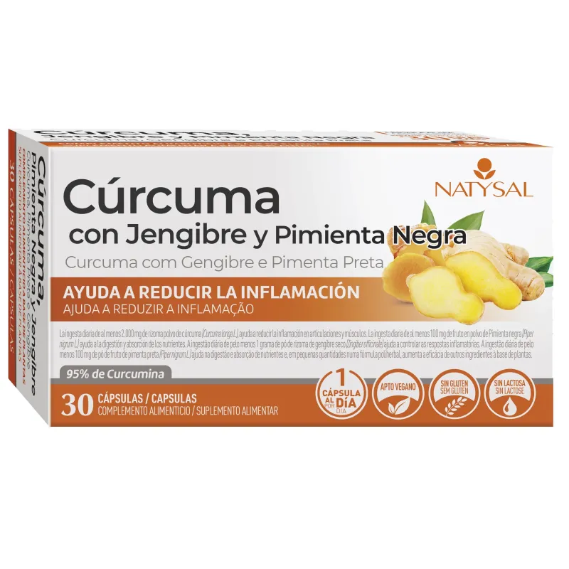 Curcuma avec gingembre et poivre noir 30 gélules, Natysal