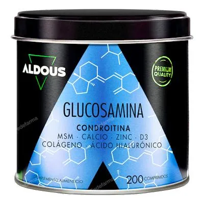 Glucosamina, condroitina, MSM, colágeno, ácido hialurónico, zinc, calcio y vitamina D3 200 comprimidos, Aldous Bio