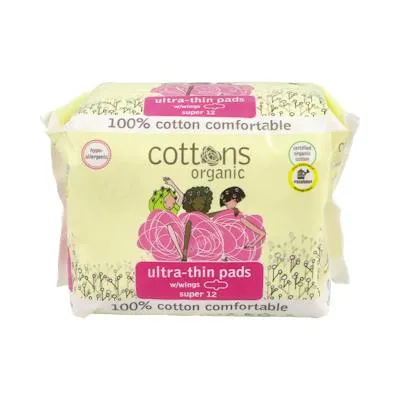 Compresa super ultrafina con alas BIO 12 uds., Cottons