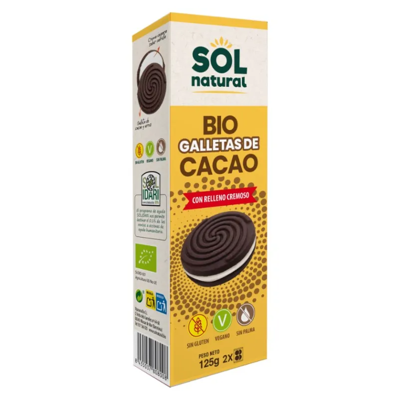 Galletas de cacao con relleno cremoso BIO 125 g, Sol Natural