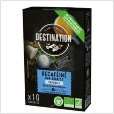 Café pur arabica descafeinado café BIO 10 cápsulas, Destination