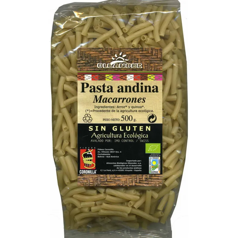 Macarrones andinos arroz quinoa BIO 500 g, Oleander