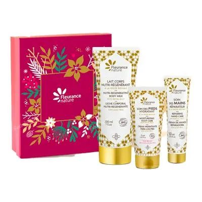 Cofre jr cuerpo : crema de mano + crema de pie + leche corporal, Fleurance Nature