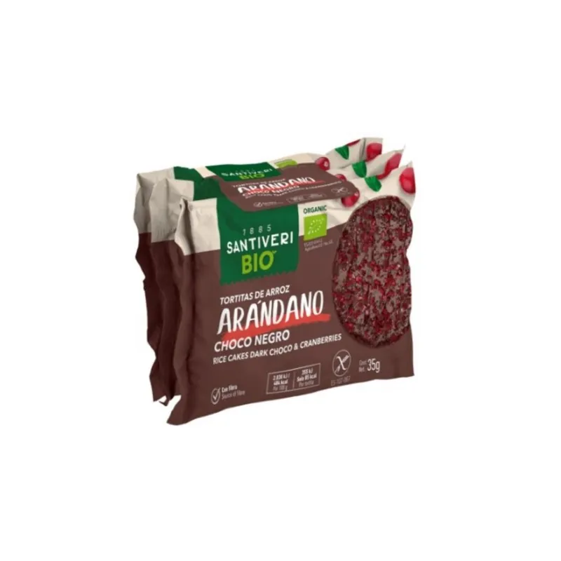 Tortitas arroz arándano choco negro santiver 3 x 35 g, Santiveri