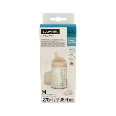 Biberão zero antic b/larga sili fluxo médio 270 ml, Suavinex
