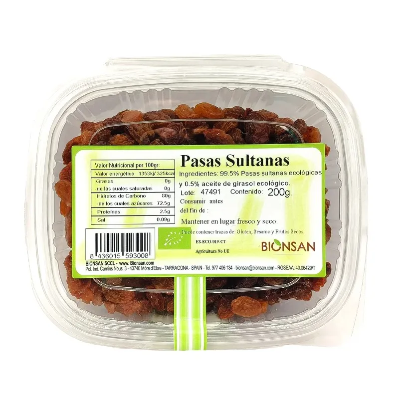 Pasas sultanas BIO 200 g, Bionsan