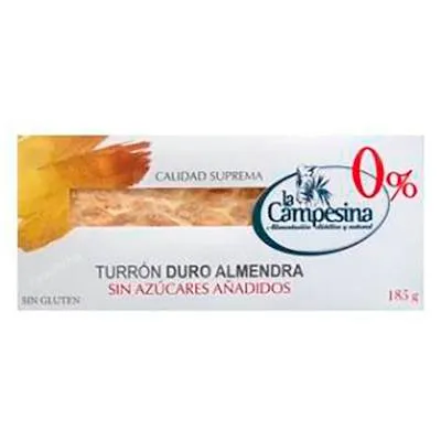 Turron almendra duro sin gluten sin azúcar 185 g, La Campesina