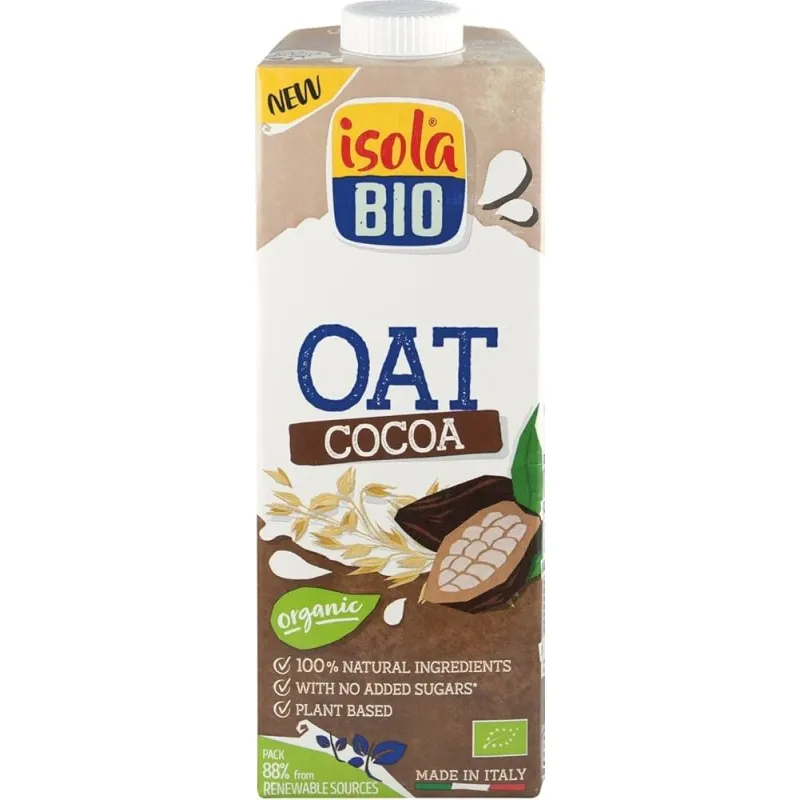 Bebida vegetal de avena y cacao 1 l sin azúcar BIO 6 uds., Isola