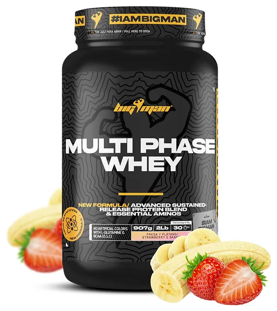 Multi phase whey fresa y plátano 908 g, Bigman