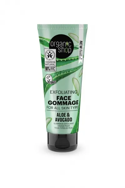 Gommage facial exfoliante para todo tipo de piel «aguacate y aloe» de 75 ml, Organic Shop