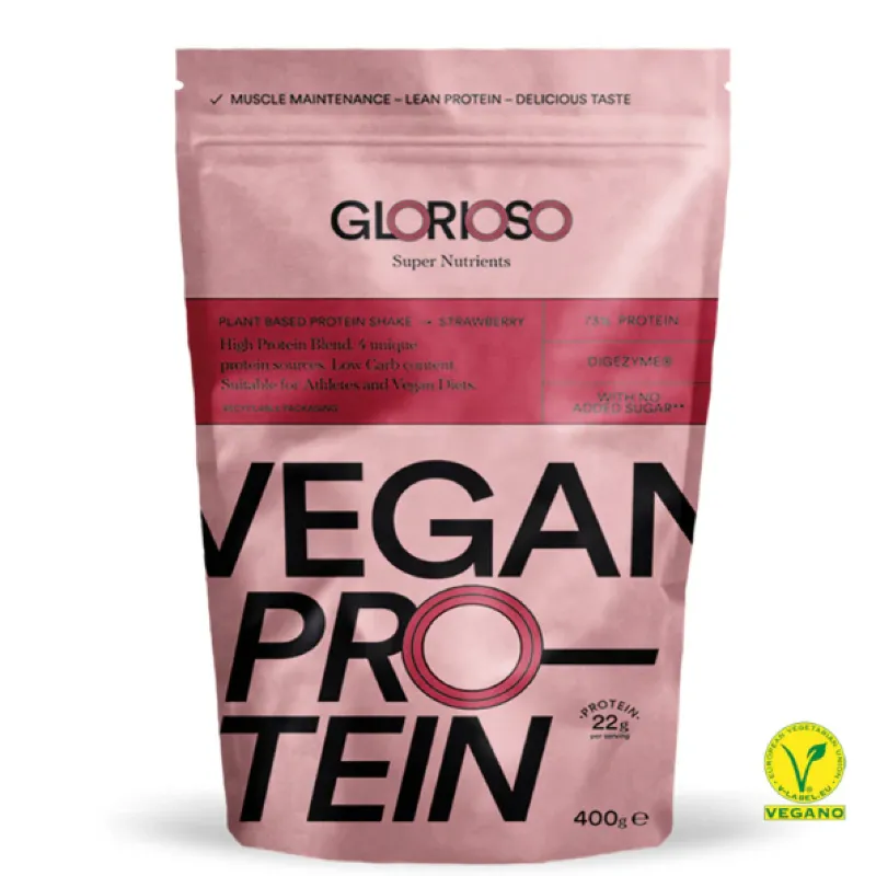 Proteína vegana fresa 400 g, Glorioso