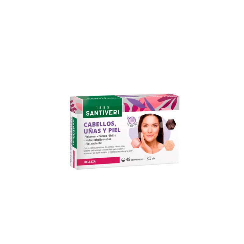 Cheveux peau ongles, biotine 48 comprimés, Santiveri