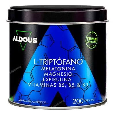 L-triptofano con melatonina, magnesio, espirulina y vitaminas 200 cápsulas, Aldous Bio