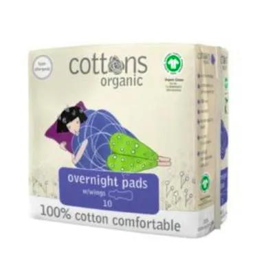 Compresa noche con alas BIO 10 uds., Cottons