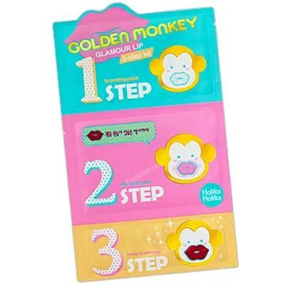 Kit de 3 pasos para labios golden monkey glamour, Holika Holika