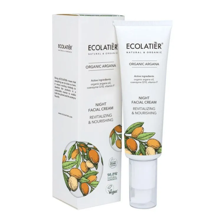 Revitalisierende und nährende Nachtgesichtscreme mit Arganöl BIO, Ecolatier