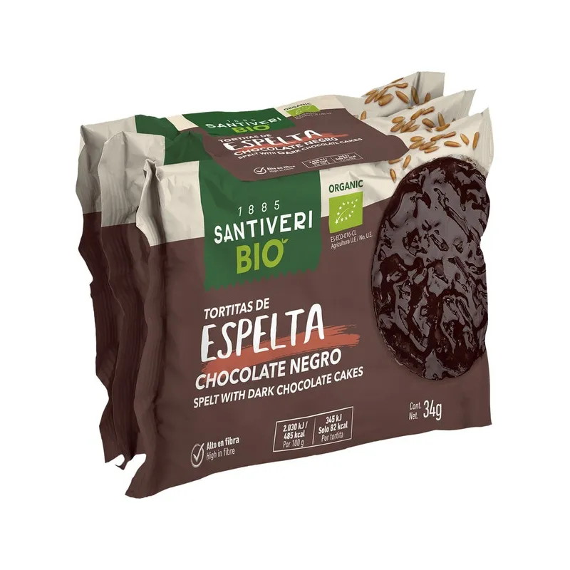 Tortitas espelta chocolate negro 102 g, Santiveri