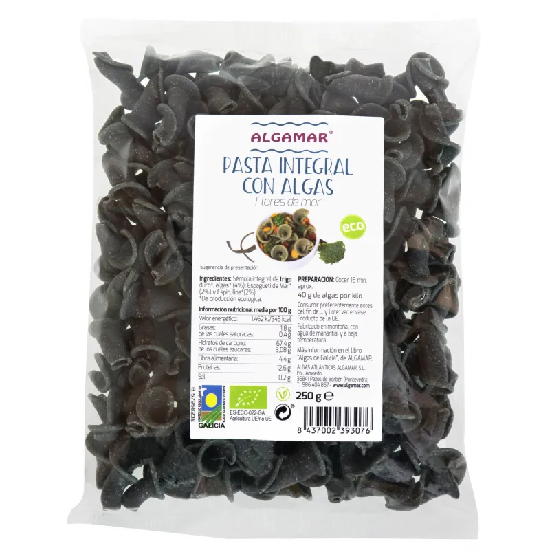 Pasta con algas flores mar BIO 250 g, Algamar