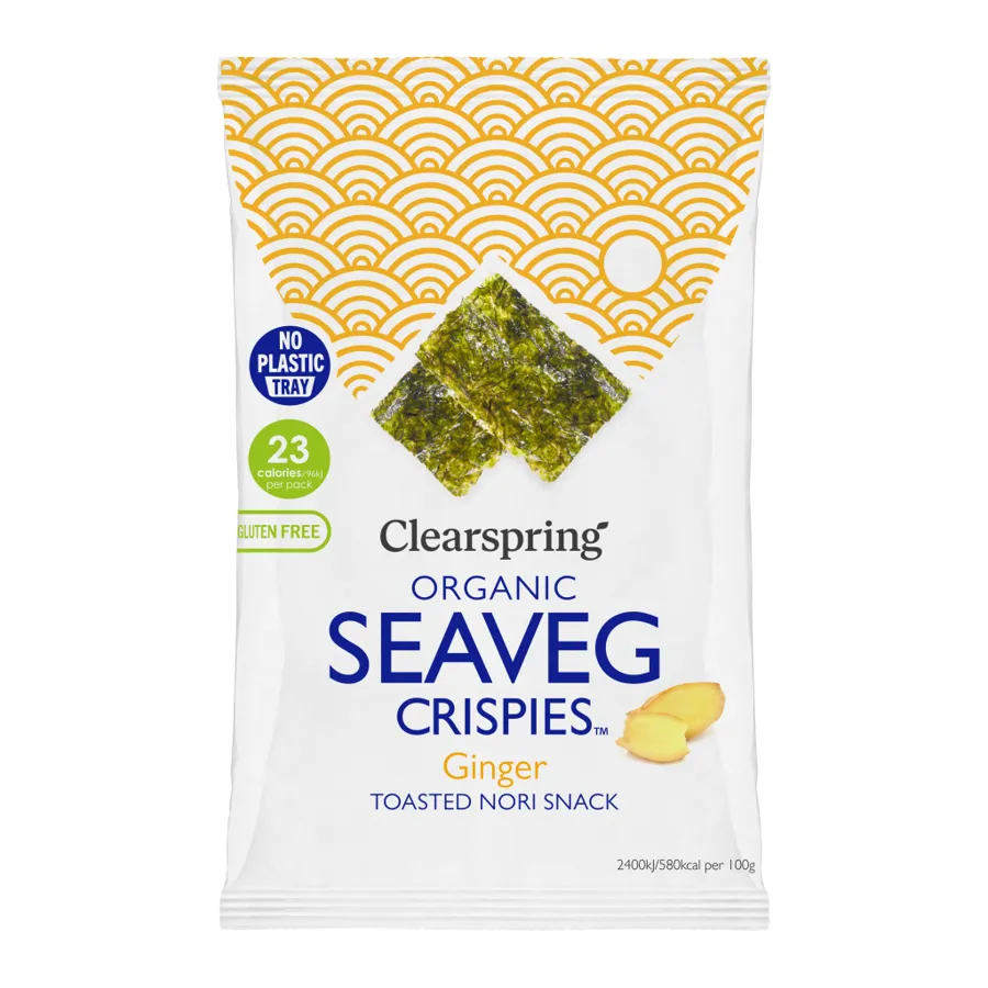 Alga nori con jengibre snack 4 g, Clearspring
