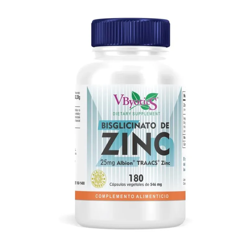 Zinc bisglicinato 25 mg 180 cápsulas, Vbyotics