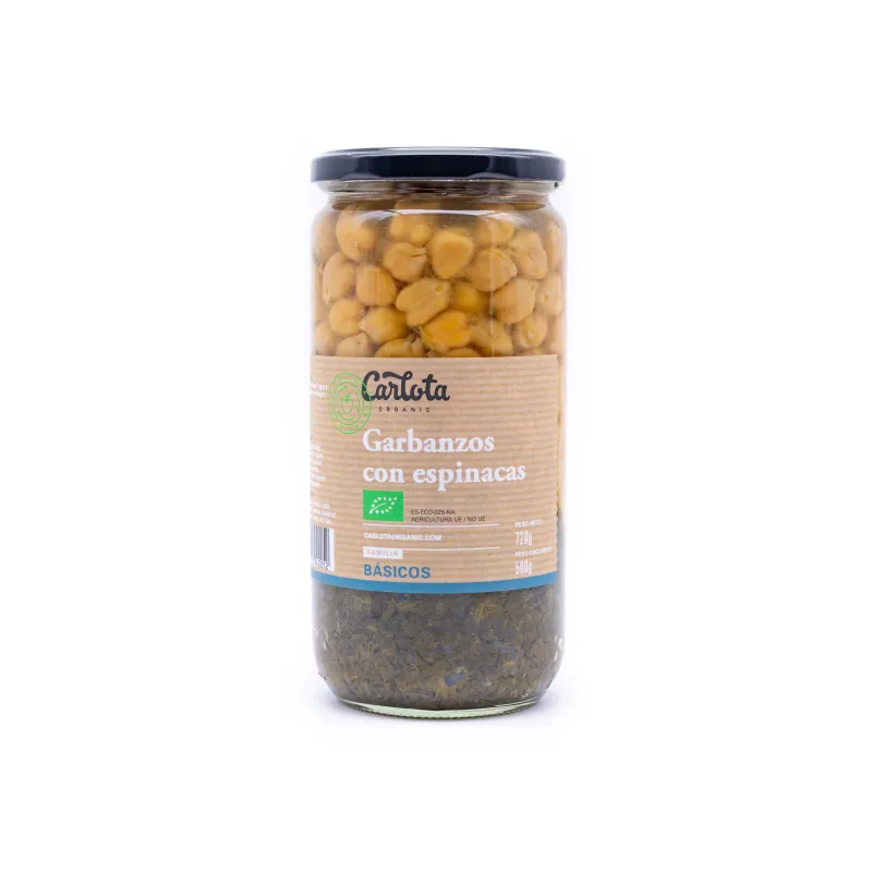 Garbanzos con espinacas sin gluten BIO 720 g, Carlota Organic