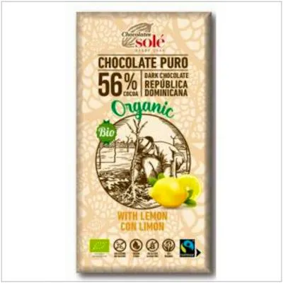 Chocolate negro 56% con limón sin gluten BIO 100 g, Chocolates Sole