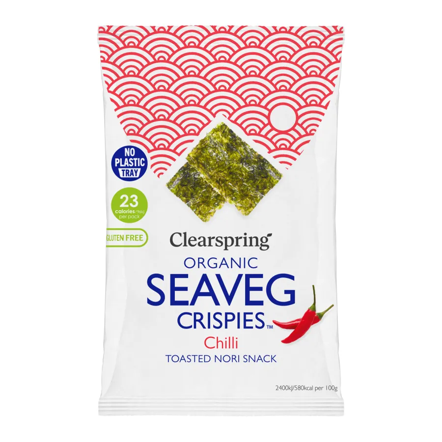Alga nori tostada con chili snack 4 g, Clearspring