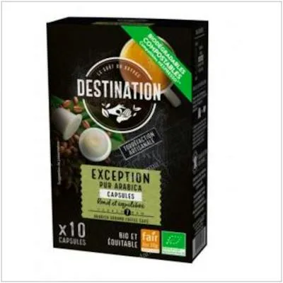 Café pur arabica exception café BIO 10 cápsulas, Destination