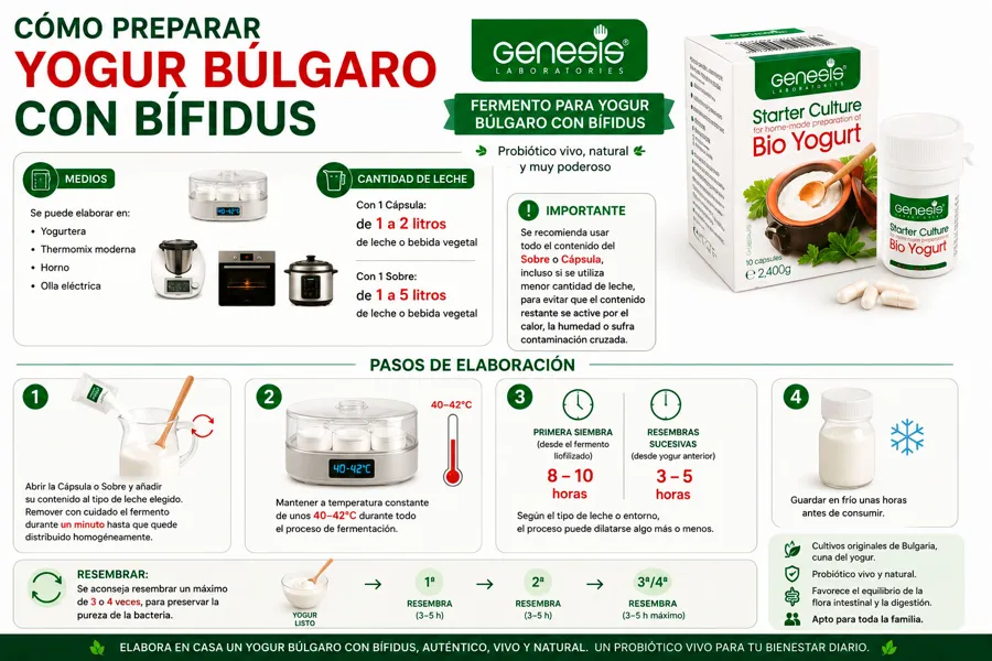 Fermento para Yogur Búlgaro con bífidus en x 250 mg 10 cápsulas, Genesis · imagen 2