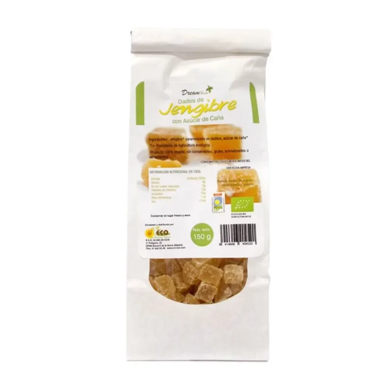 Jengibre dados azúcar caña BIO 150 g, Dream Foods