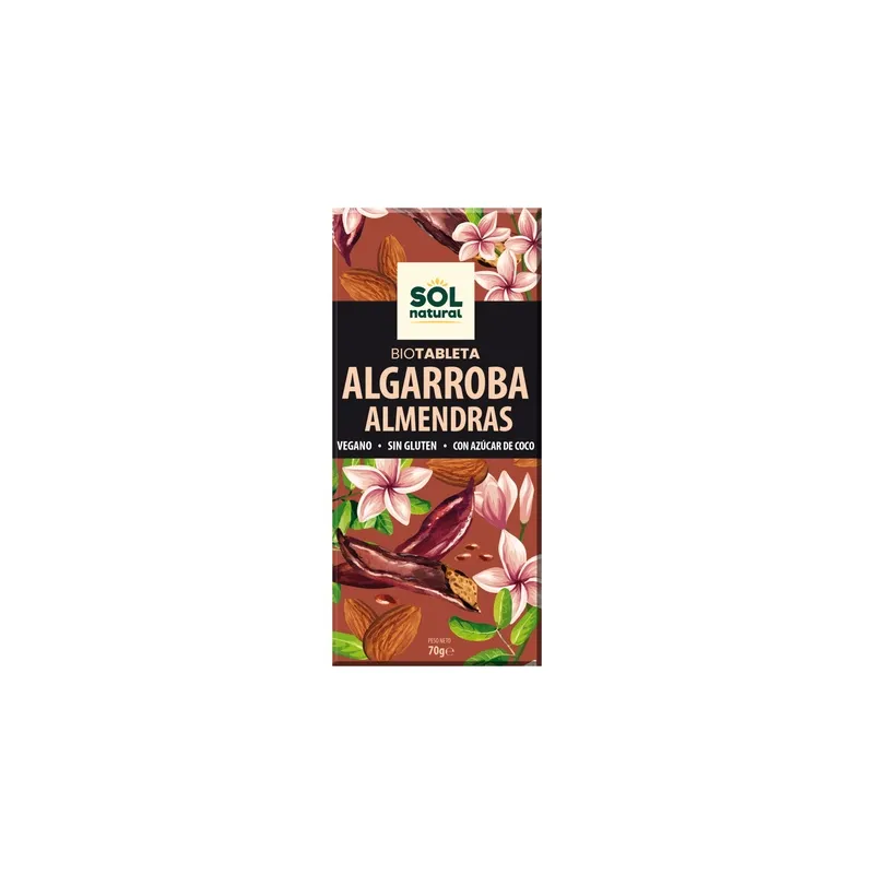 Tableta algarroba almendras 70 g, Sol Natural