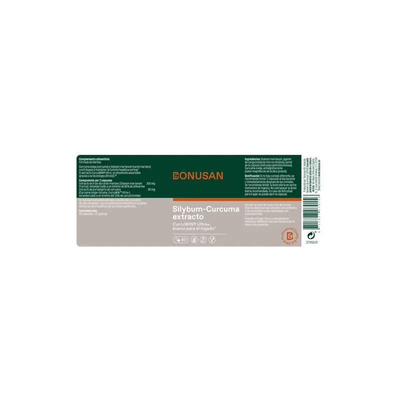 Silybum-cúrcuma extrato 60 cápsulas vegetais, Bonusan