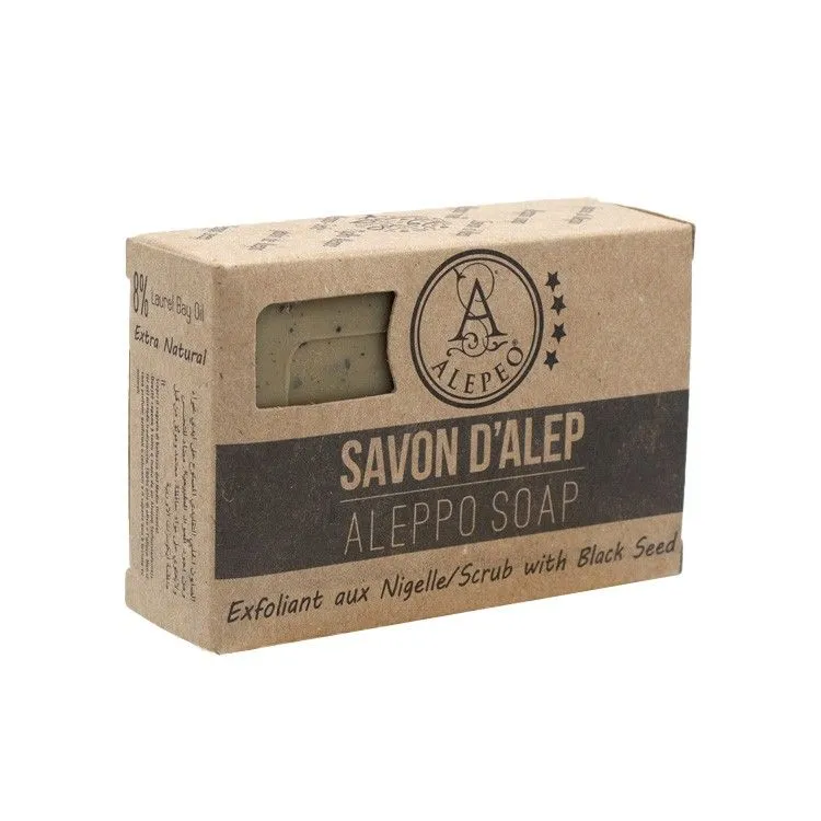 Sapone solido all'Alepo Esfoliante Black Seed 8%, Alepeo