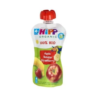 Pouches de manzana plátano y fresa bebibles 100 g, Hipp
