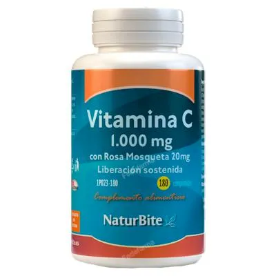Vitamina C 1000 mg con rosa mosqueta 20 mg 180 comprimidos, Naturbite