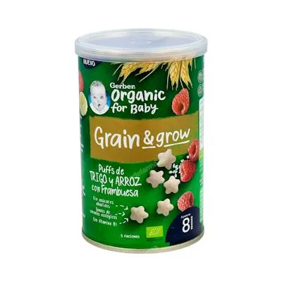 Puff snack de cereales y frambuesa BIO 35 g, Gerber