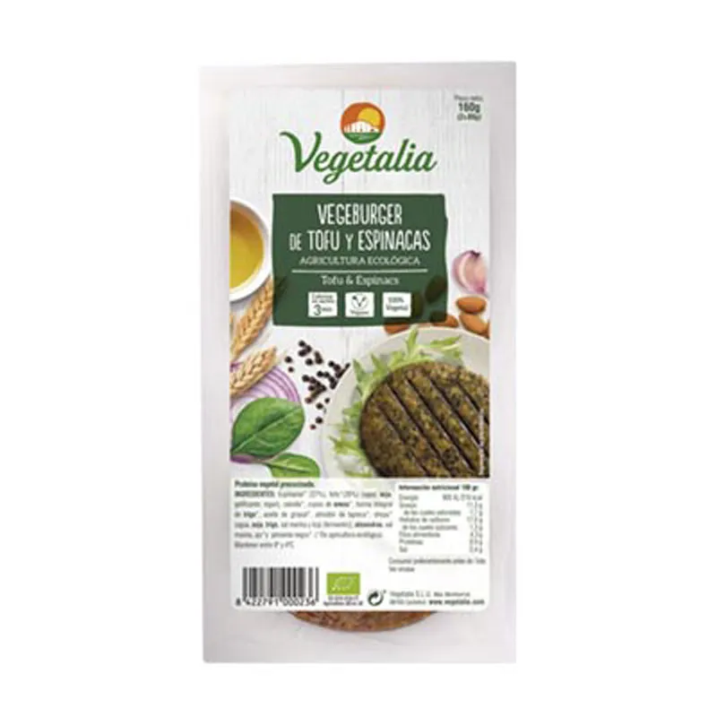 Vegeburger espinacas y tofu BIO 160 g, Vegetalia