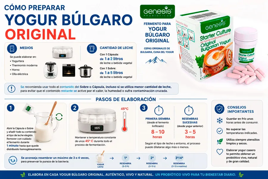 Fermento para Yogur Búlgaro original en x 250 mg 10 cápsulas, Genesis · imagen 2