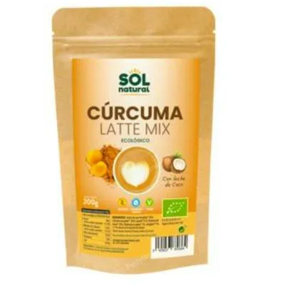 Cúrcuma latte mix con leche de coco sin gluten BIO 200 g, Solnatural