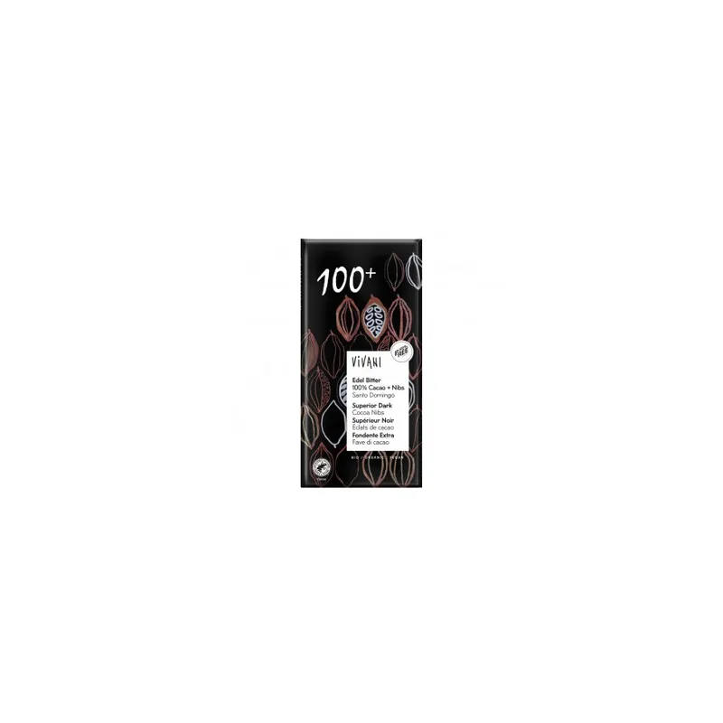 Chocolate negro superior 100% con nibs cacao 80 g, Vivani
