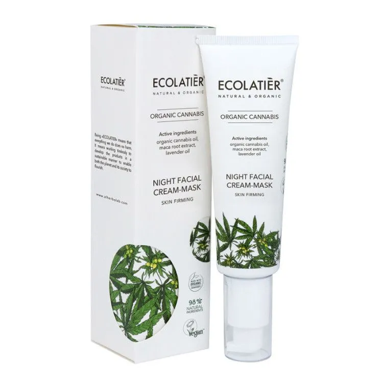 Crema-mascarilla facial de noche Reafirmante Cannabis BIO, Ecolatier