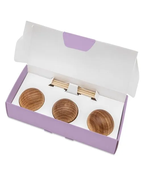 Difusor pasivo - Bolas aromáticas para introducir en el frasco de aceite esencial. Set 3 bolas de madera, Taoasis