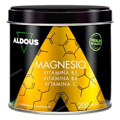 Magnesio con vitamina C, B5 y B6 200 cápsulas, Aldous Bio