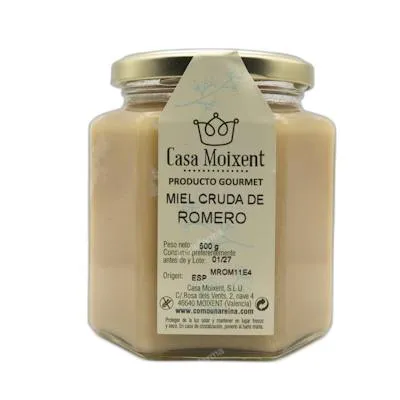 Tarro hexagonal miel de romero cruda 500 g, Como Una Reina