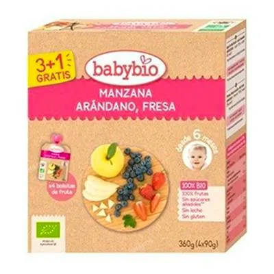 Quetschbeutel Apfel Erdbeere Vanille 90 g, Babybio